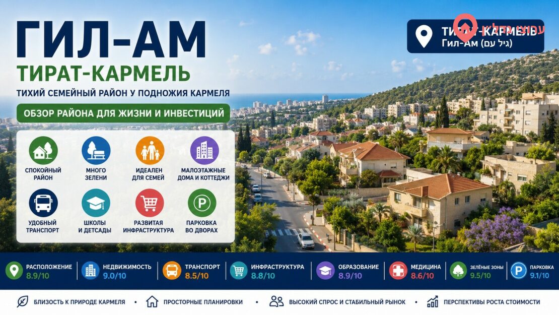 Район Гил-Ам (גיל עם) — тихий семейный квартал Тират-Кармеля