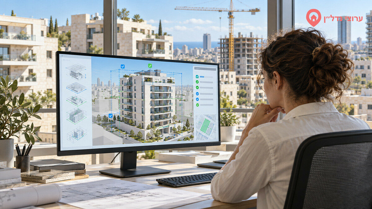 Архитектор проверяет BIM-модель жилого здания с помощью AI в Израиле