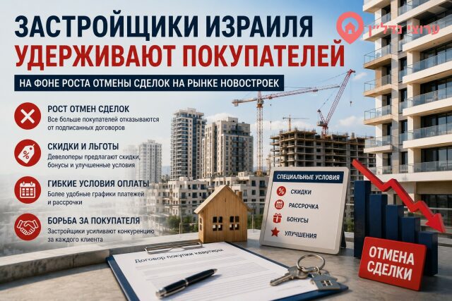 Застройщики Израиля усиливают борьбу за покупателей на фоне роста числа отмен сделок